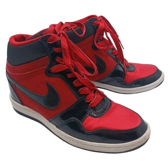 Nike Force Dunk Sky Hi Hidden Wedge Heel High Bred Patent Leather Womens US 8 - Picture 2 of 16